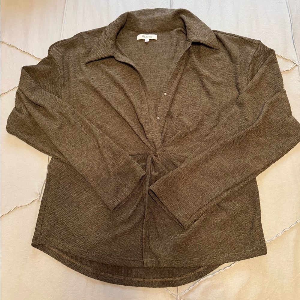 Madewell Olive Twist-Front Blouse - Picture 3 of 4